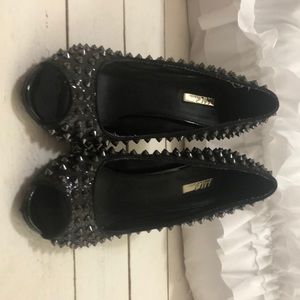 Black sparkle 4inch heels with silver spikes